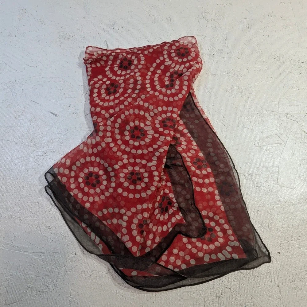 Red‎ White Black Geometric Print Sheer Chiffon Scarf Wrap Accessory